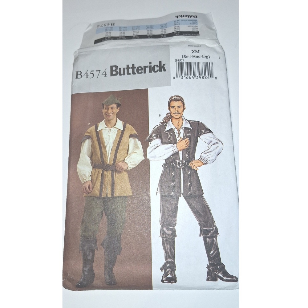 Butterick B4574 Men Medieval Renaissance Costume  S-M-L Robin uncut Pirate